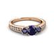 2 - Valene Blue Sapphire Three Stone with Side Diamond Ring 