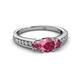 2 - Valene Pink Tourmaline Three Stone with Side Diamond Ring 