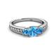 2 - Valene Blue Topaz Three Stone with Side Diamond Ring 