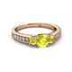 2 - Valene Yellow Diamond Three Stone with Side White Diamond Ring 