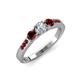 3 - Ayaka Diamond and Red Garnet Three Stone with Side Red Garnet Ring 