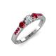 3 - Ayaka Diamond and Ruby Three Stone with Side Ruby Ring 