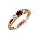 3 - Ayaka Red Garnet and Diamond Three Stone with Side Red Garnet Ring 