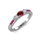 3 - Ayaka Ruby and Diamond Three Stone with Side Ruby Ring 