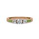 Ayaka Diamond Three Stone with Side Green Garnet Ring 