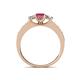 4 - Valene Rhodolite Garnet and Lab Grown Diamond Three Stone Engagement Ring 