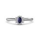 1 - Elsa Rainbow Oval Cut Blue Sapphire and Round Diamond Sunburst Halo Promise Ring 