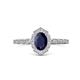 1 - Flora Desire Oval Cut Blue Sapphire and Round Diamond Vintage Scallop Halo Engagement Ring 