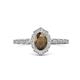 1 - Flora Desire Oval Cut Smoky Quartz and Round Diamond Vintage Scallop Halo Engagement Ring 