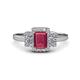 1 - Jessica Rainbow Emerald Cut Rhodolite Garnet with Round and Princess Cut Diamond Engagement Ring 