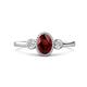 1 - Nikolia Desire Oval Cut Red Garnet and Round Diamond Three Stone Engagement Ring 