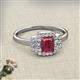 2 - Jessica Rainbow Emerald Cut Rhodolite Garnet with Round and Princess Cut Diamond Engagement Ring 