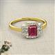 2 - Jessica Rainbow Emerald Cut Rhodolite Garnet with Round and Princess Cut Diamond Engagement Ring 