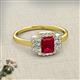 2 - Jessica Rainbow Emerald Cut Lab Created Ruby with Round and Princess Cut Diamond Engagement Ring 