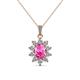 1 - Raizel (7 x 5 mm) Pink Sapphire and Diamond Floral Halo Pendant 