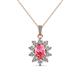 1 - Raizel (7 x 5 mm) Pink Tourmaline and Diamond Floral Halo Pendant 