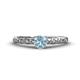 1 - Daisy Classic Round Aquamarine and Diamond Floral Engraved Engagement Ring 