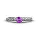 1 - Daisy Classic Round Amethyst and Diamond Floral Engraved Engagement Ring 