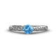 1 - Daisy Classic Round Blue Topaz and Diamond Floral Engraved Engagement Ring 