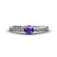 1 - Daisy Classic Round Iolite and Diamond Floral Engraved Engagement Ring 