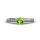 1 - Daisy Classic Round Peridot and Diamond Floral Engraved Engagement Ring 