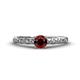 1 - Daisy Classic Round Red Garnet and Diamond Floral Engraved Engagement Ring 