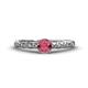 1 - Daisy Classic Round Rhodolite Garnet and Diamond Floral Engraved Engagement Ring 