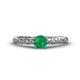 1 - Daisy Classic Round Emerald and Diamond Floral Engraved Engagement Ring 