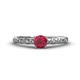 1 - Daisy Classic Round Ruby and Diamond Floral Engraved Engagement Ring 