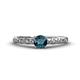 1 - Daisy Classic Round Blue and White Diamond Floral Engraved Engagement Ring 