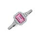 3 - Josie Rainbow Emerald Cut Lab Created Pink Sapphire and Round Diamond Halo Engagement Ring 
