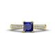 1 - Serina Classic Princess Cut Lab Created Blue Sapphire and Round Diamond 3 Row Micro Pave Shank Engagement Ring 