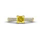 1 - Serina Classic Princess Cut Lab Created Yellow Sapphire and Round Diamond 3 Row Micro Pave Shank Engagement Ring 
