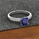 2 - Serina Classic Princess Cut Lab Created Blue Sapphire and Round Diamond 3 Row Micro Pave Shank Engagement Ring 