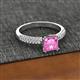 2 - Serina Classic Princess Cut Lab Created Pink Sapphire and Round Diamond 3 Row Micro Pave Shank Engagement Ring 