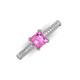 3 - Serina Classic Princess Cut Lab Created Pink Sapphire and Round Diamond 3 Row Micro Pave Shank Engagement Ring 