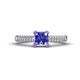 1 - Serina Classic Princess Cut Tanzanite and Round Diamond 3 Row Micro Pave Shank Engagement Ring 