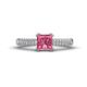 1 - Serina Classic Princess Cut Pink Tourmaline and Round Diamond 3 Row Micro Pave Shank Engagement Ring 