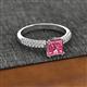 2 - Serina Classic Princess Cut Pink Tourmaline and Round Diamond 3 Row Micro Pave Shank Engagement Ring 