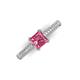 3 - Serina Classic Princess Cut Pink Tourmaline and Round Diamond 3 Row Micro Pave Shank Engagement Ring 