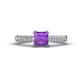 1 - Serina Classic Princess Cut Amethyst and Round Diamond 3 Row Micro Pave Shank Engagement Ring 