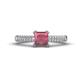 1 - Serina Classic Princess Cut Rhodolite Garnet and Round Diamond 3 Row Micro Pave Shank Engagement Ring 