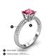 4 - Serina Classic Princess Cut Pink Tourmaline and Round Diamond 3 Row Micro Pave Shank Engagement Ring 