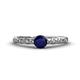 1 - Daisy Classic Round Blue Sapphire and Lab Grown Diamond Floral Engraved Engagement Ring 