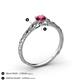 4 - Daisy Classic Round Rhodolite Garnet and Lab Grown Diamond Floral Engraved Engagement Ring 