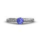 1 - Daisy Classic Round Tanzanite and Lab Grown Diamond Floral Engraved Engagement Ring 