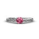 1 - Daisy Classic Round Pink Tourmaline and Lab Grown Diamond Floral Engraved Engagement Ring 
