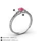 4 - Daisy Classic Round Pink Tourmaline and Lab Grown Diamond Floral Engraved Engagement Ring 