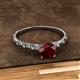 2 - Daisy Classic Round Red Garnet and Lab Grown Diamond Floral Engraved Engagement Ring 