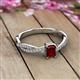 2 - Avril Desire Emerald Cut Red Garnet and Round Lab Grown Diamond Twist Braided Shank Engagement Ring 